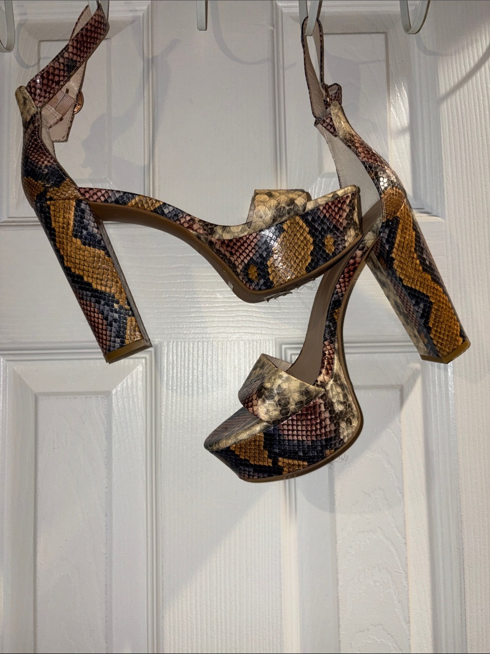 BAMBOO Multicolor Snake-Print Platform Block Heel Sandals